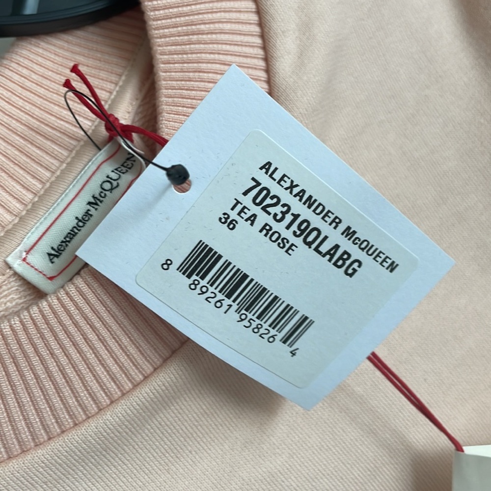 Alexander McQueen Tea Rose Pink Cropped Corset Sweatshirt Top IT 36 US 0 NWT - Picture 6 of 11
